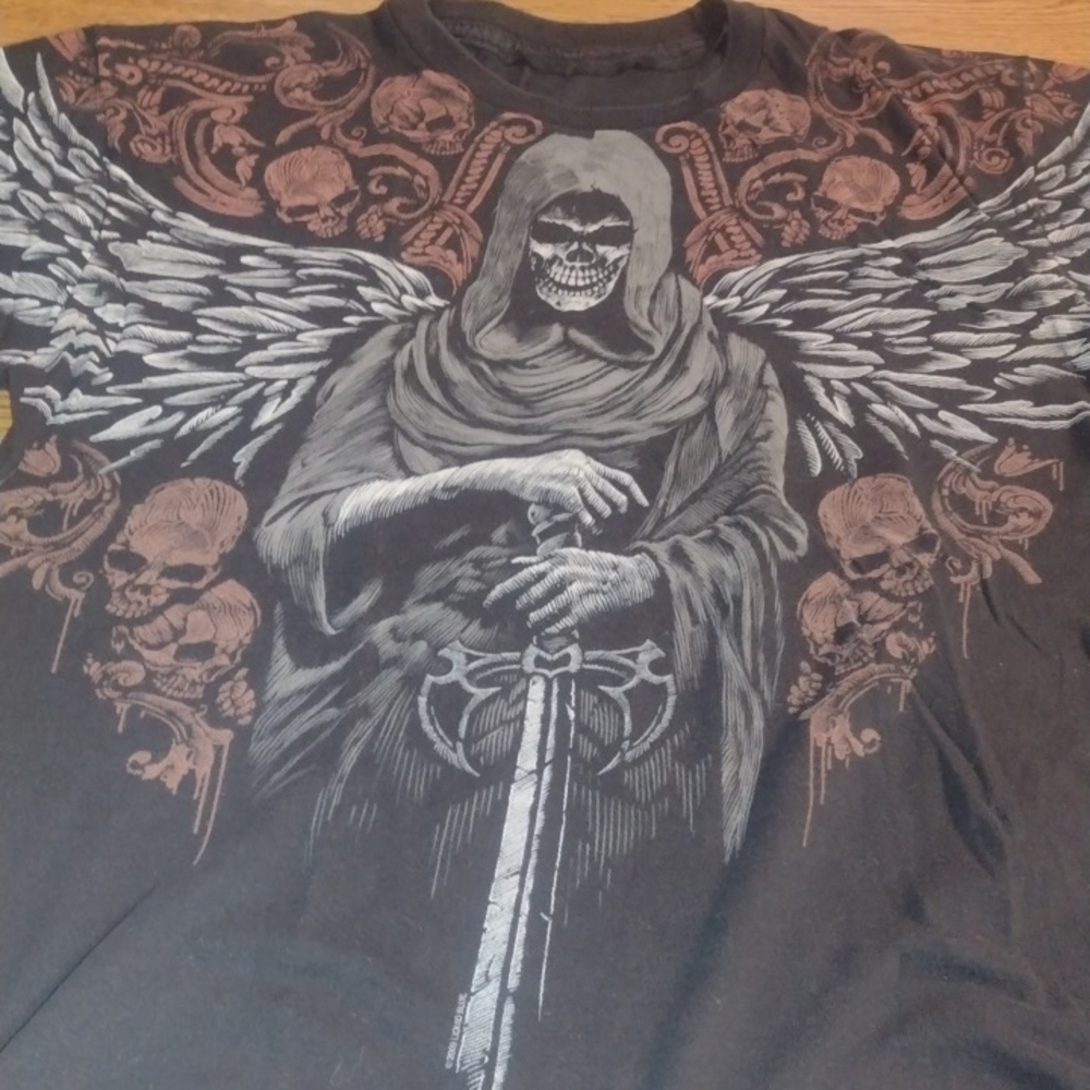 Liquid Blue Men's Grim Reaper Winged Tee - Black and Gray
